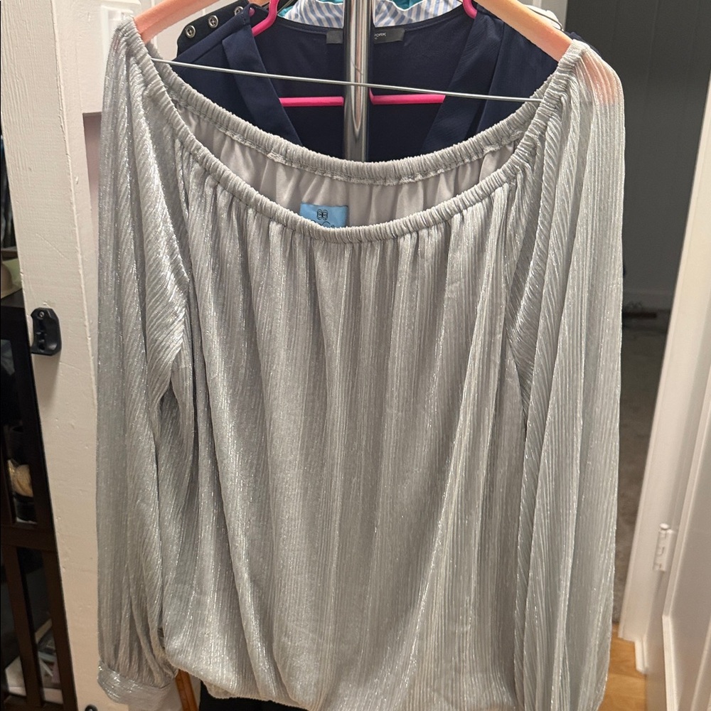 CeCe Silver Off-Shoulder Blouse